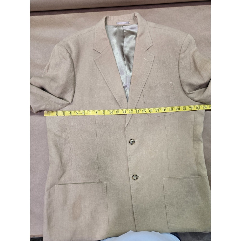 Marconi Men's 100% Linen Khaki Blazer Size L, Small Stain On Right Side Pocket. - Picture 13 of 16